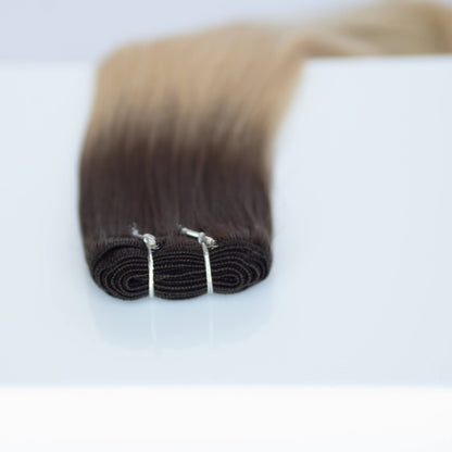 Machine-Tied Weft 24" 170g Single Donor Virgin -  #2/18 Café Noir Balayage (aka Balayage Dark Brown/Dirty Blonde)