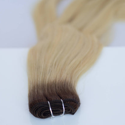 Machine-Tied Weft 16" 120g Pro Blend Hair Extensions - #T3/60 Cocoa Rooted Blonde (aka Rooted Walnut Brown/Ash Blonde)