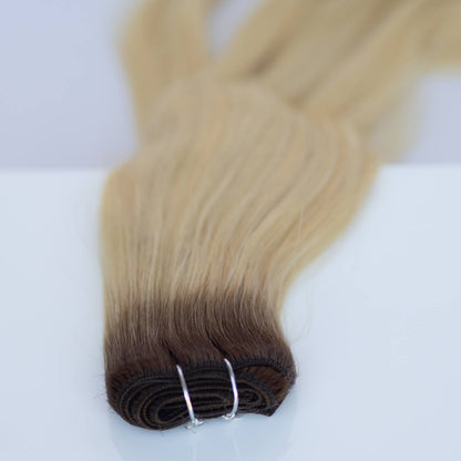Machine-Tied Weft 24" 170g Single Donor Virgin - #T3/60 Cocoa Rooted Blonde (aka Rooted Walnut Brown/Ash Blonde)