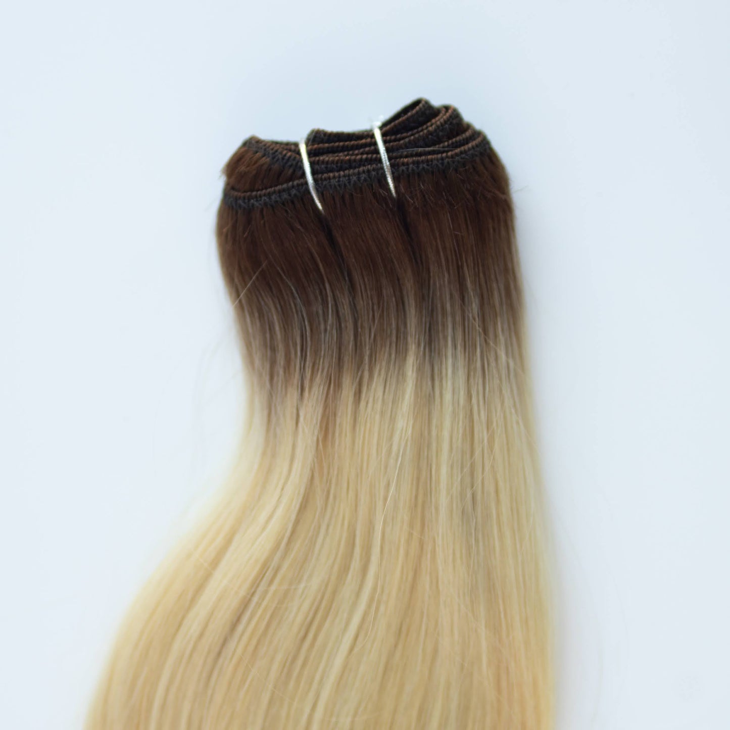 Machine-Tied Weft 16" 120g Pro Blend Hair Extensions - #T3/60 Cocoa Rooted Blonde (aka Rooted Walnut Brown/Ash Blonde)