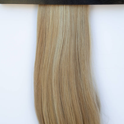 Machine-Tied Weft 28" 180g Pro Blend Hair Extensions - #6/18 Sea Salt & Caramel (aka Highlight Hot Toffee Blonde)