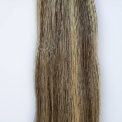 Machine-Tied Weft 16" 120g Professional Hair Extensions - #4/27 Chocolate Brulé (aka Highlight Chocolate Brown)
