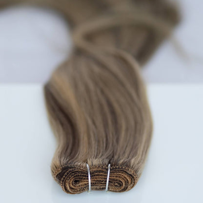 Machine-Tied Weft 28" 180g Single Donor Virgin - #4/27 Chocolate Brulé (aka Highlight Chocolate Brown)