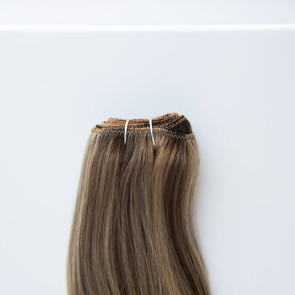 Machine-Tied Weft 28" 180g Single Donor Virgin - #4/27 Chocolate Brulé (aka Highlight Chocolate Brown)