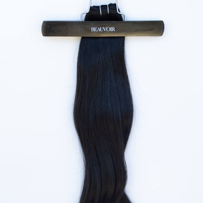 Machine-Tied Weft 20" 145g Pro Blend Hair Extensions - #1B Midnight (aka Off Black)