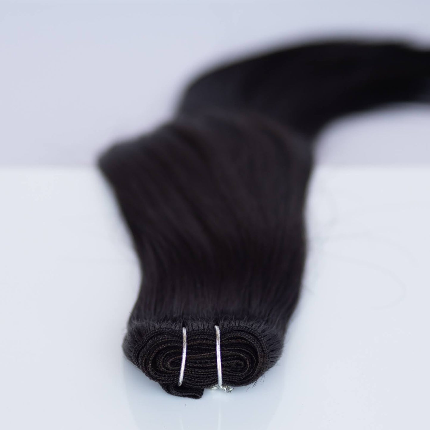 Machine-Tied Weft 16" 120g Single Donor Virgin -  #1B Midnight (aka Off Black)