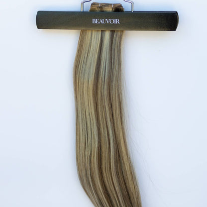 Genius (Micro) Weft 16" 60g Pro Blend Hair Extensions - #4/27 Chocolate Brulé (aka Highlight Chocolate Brown)
