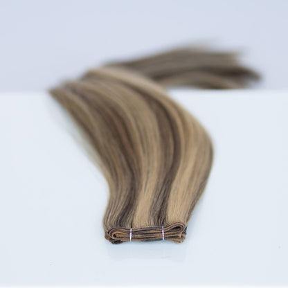Genius (Micro) Weft 16" 60g Pro Blend Hair Extensions - #4/27 Chocolate Brulé (aka Highlight Chocolate Brown)