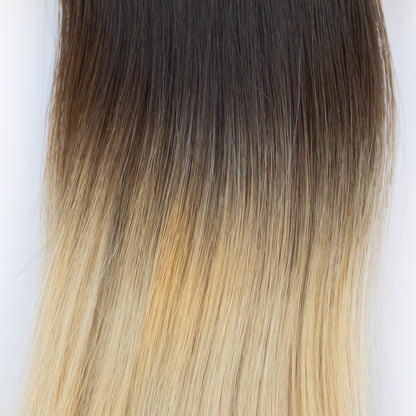 Genius (Micro) Weft 18" 68g Pro Blend Hair Extensions - #2/18 Café Noir Balayage (aka Balayage Dark Brown/Dirty Blonde)