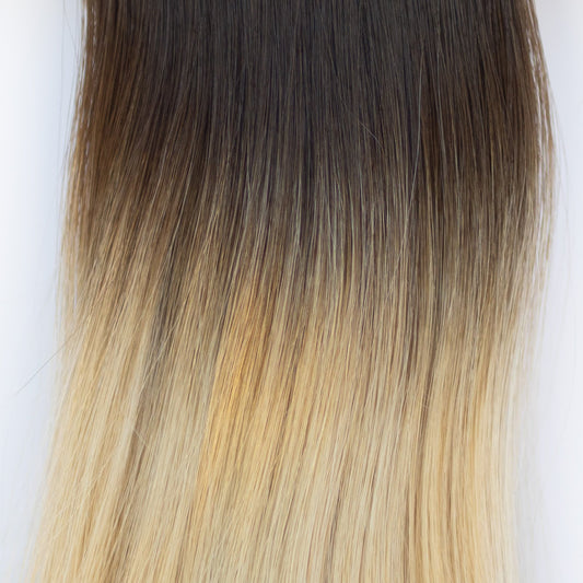 Genius (Micro) Weft 16" 60g Pro Blend Hair Extensions - #2/18 Café Noir Balayage (aka Balayage Dark Brown/Dirty Blonde)