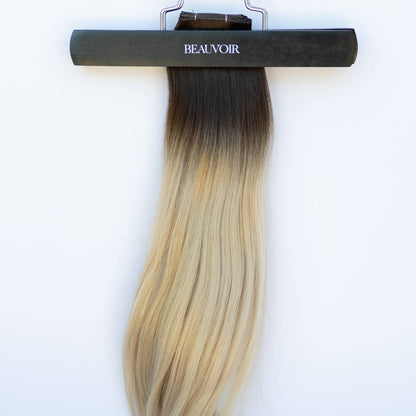 Genius (Micro) Weft 18" 68g Pro Blend Hair Extensions - #2/18 Café Noir Balayage (aka Balayage Dark Brown/Dirty Blonde)