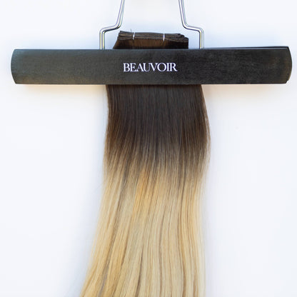 Genius (Micro) Weft 18" 68g Pro Blend Hair Extensions - #2/18 Café Noir Balayage (aka Balayage Dark Brown/Dirty Blonde)