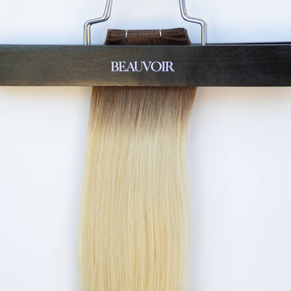 Genius (Micro) Weft 16" 60g Single Donor Virgin - #T3/60 Cocoa Rooted Blonde (aka Rooted Walnut Brown/Ash Blonde)