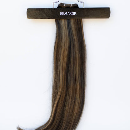 Genius (Micro) Weft 20" 80g Single Donor Virgin - #1B/2/6 Dark Chocolate Caramel (aka Piano Key Chocolate Drip)