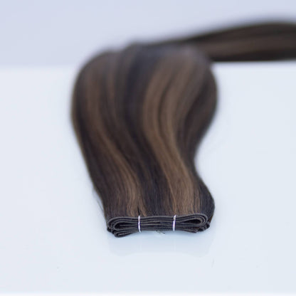 Genius (Micro) Weft 20" 80g Single Donor Virgin - #1B/2/6 Dark Chocolate Caramel (aka Piano Key Chocolate Drip)