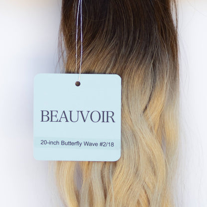 Butterfly Weft 20" 60g 50/50 Pro Blend - WAVE Texture - #2/18 Café Noir Balayage (aka Balayage Dark Brown/Dirty Blonde)